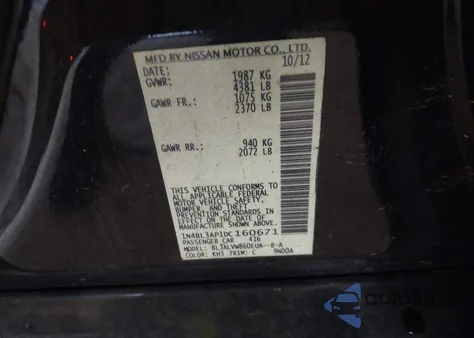 2013 Nissan Altima 3.5 Sl z USA, uszkodzony, nr VIN 1N4BL3AP1DC160671